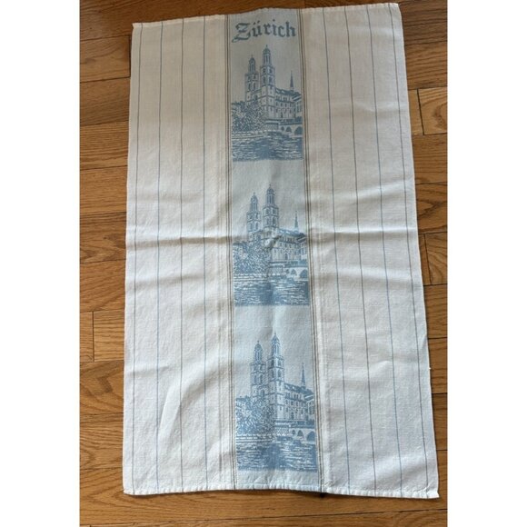 Zurich Switzerland Swiss Souvenir Embroidered Linen Tea Towel 31.5” x 19” - Picture 1 of 9